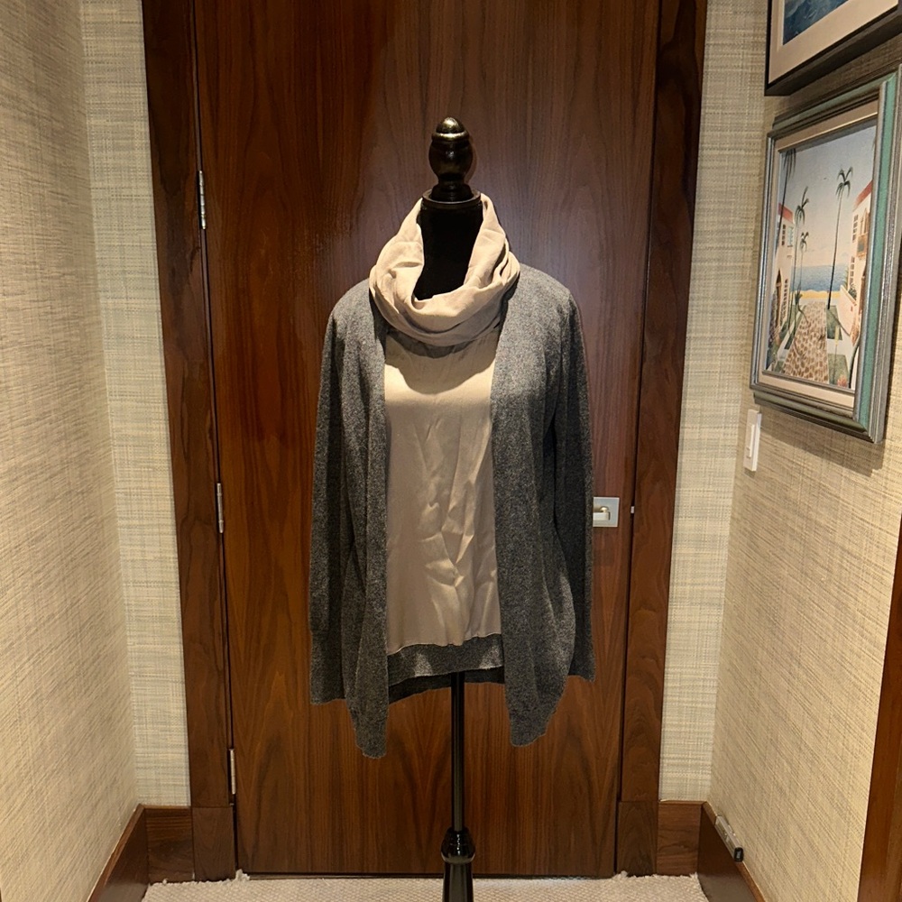 Chic Gray and Cream Women's Cowl Neck Sweater